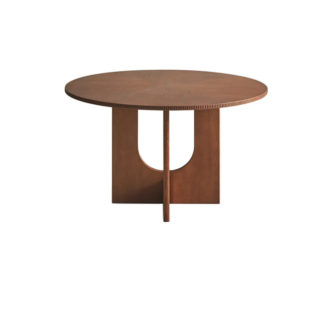 Mid-Century Round Brown Wood Pedestal Dining Table
