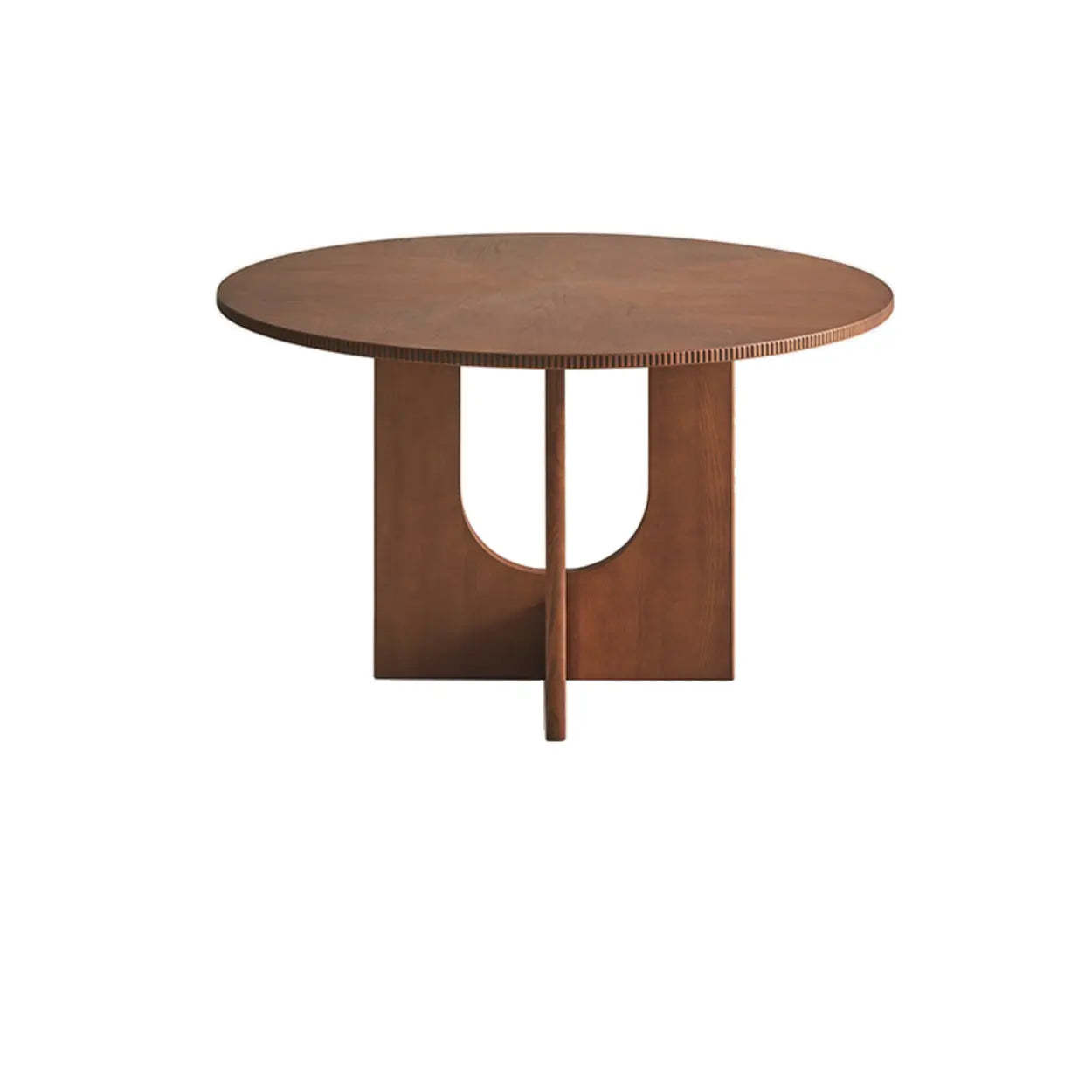 Mid-Century Round Brown Wood Pedestal Dining Table