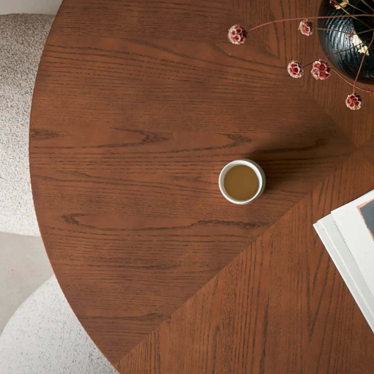 Mid-Century Round Brown Wood Pedestal Dining Table