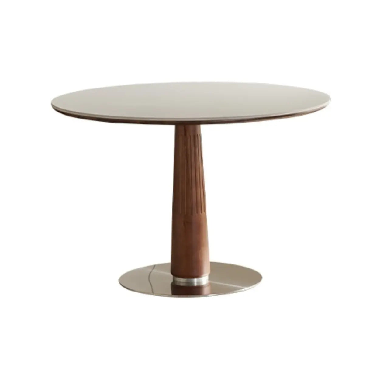 Mid-Century Round Stone Wood Pedestal Dining Table — Black / Table Only