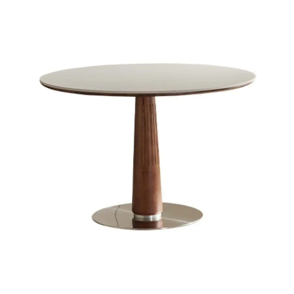 Mid-Century Round Stone Wood Pedestal Dining Table — Black / Table Only