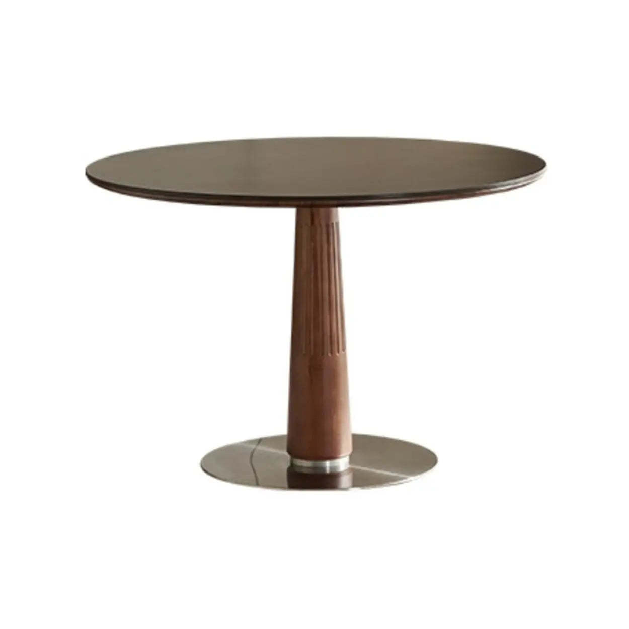 Mid-Century Round Stone Wood Pedestal Dining Table — Black / Table Only