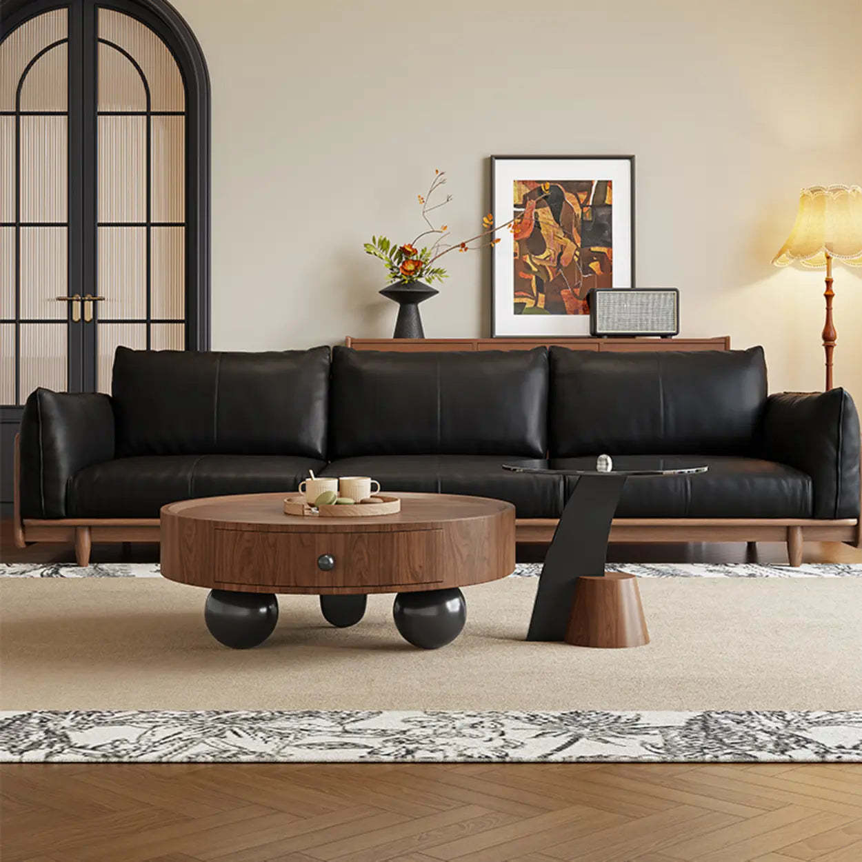 Mid-Century Round Wood Coffee Table with Drawer
