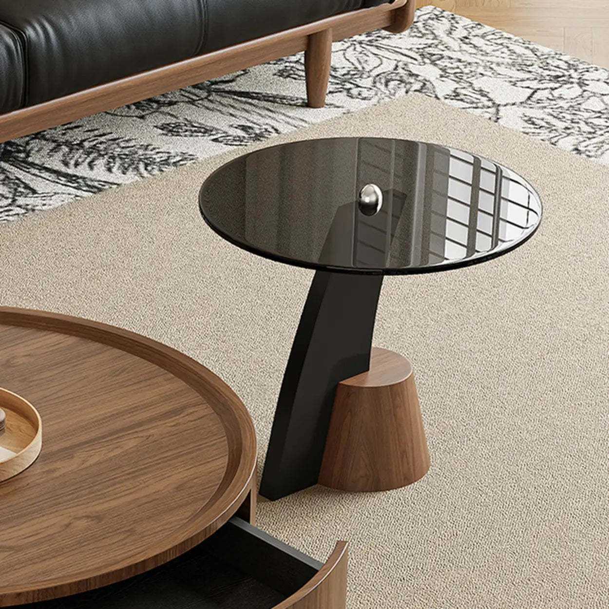 Mid-Century Round Wood Coffee Table with Drawer