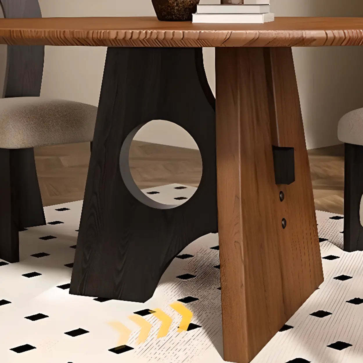 Mid-Century Round Wood Geometric Base Dining Table — Table Only
