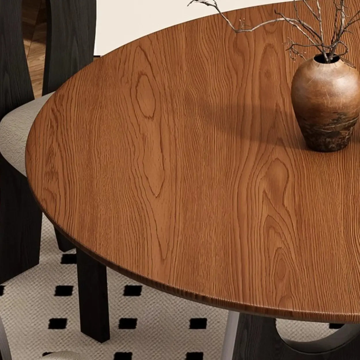 Mid-Century Round Wood Geometric Base Dining Table