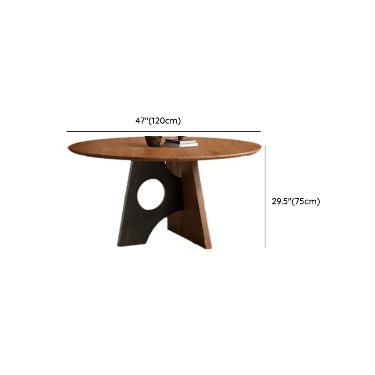 Mid-Century Round Wood Geometric Base Dining Table