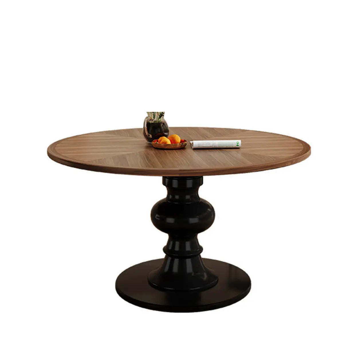 Mid-Century Round Wood Black Pedestal Dining Table — Table Only