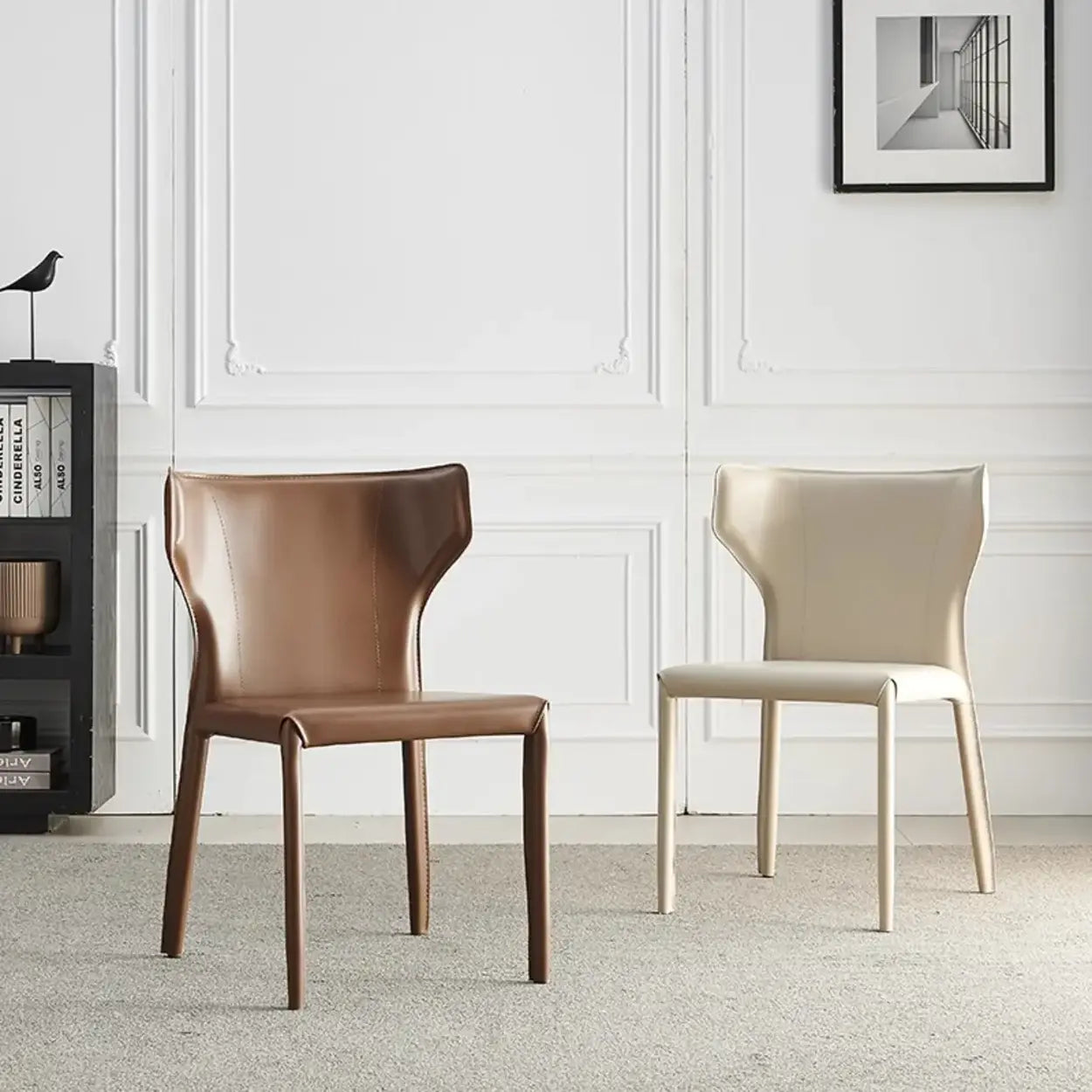 Mid-Century Saddle Leather Armless Dining Chair
