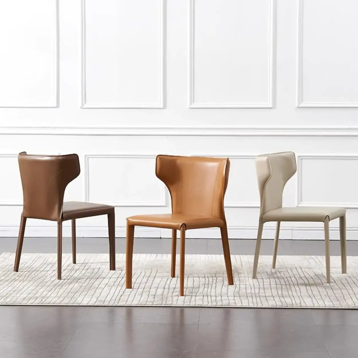 Mid-Century Saddle Leather Armless Dining Chair — Light Gray