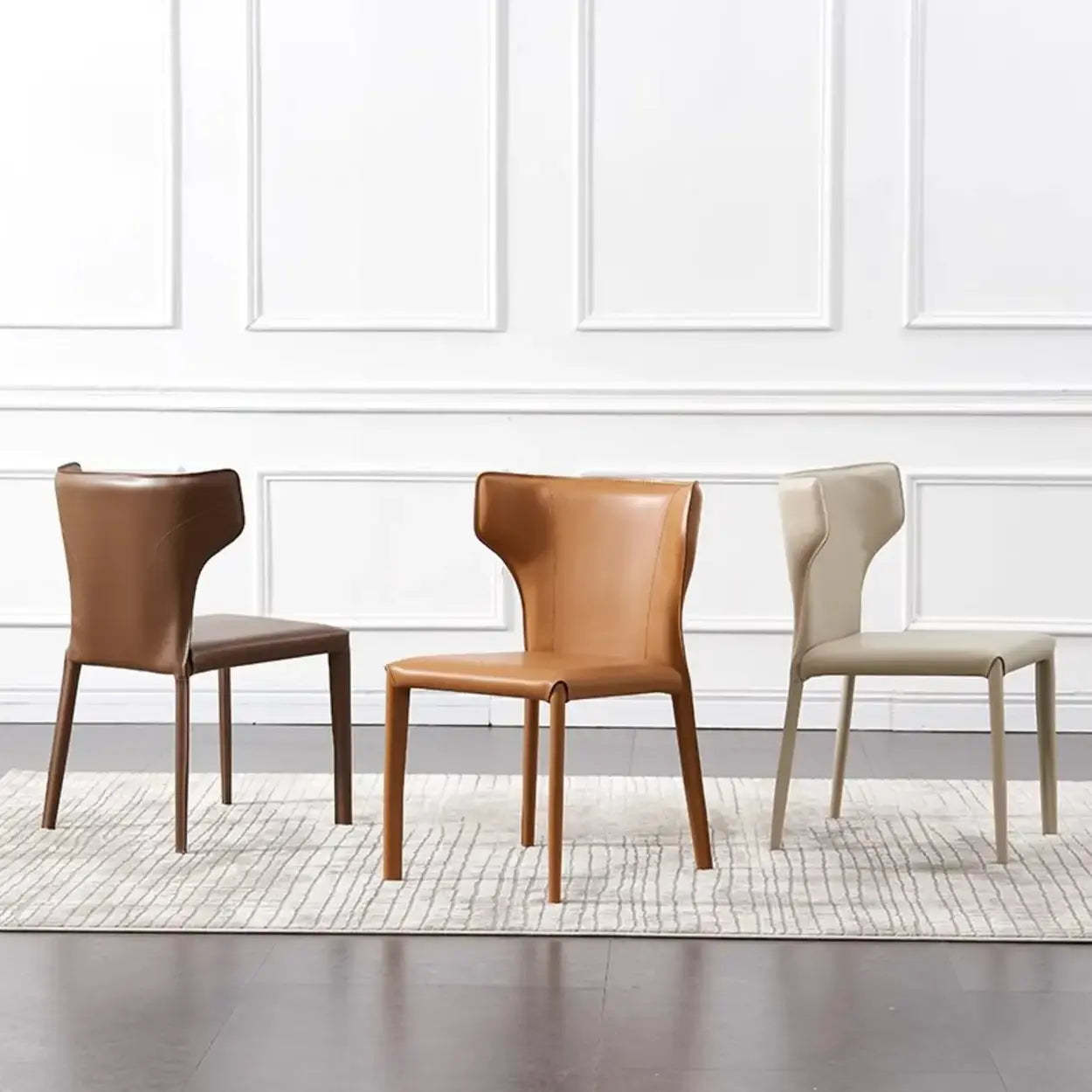 Mid-Century Saddle Leather Armless Dining Chair — Light Gray