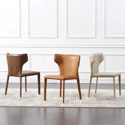 Mid-Century Saddle Leather Armless Dining Chair — Light Gray