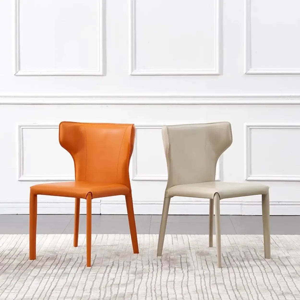 Mid-Century Saddle Leather Armless Dining Chair — Beige