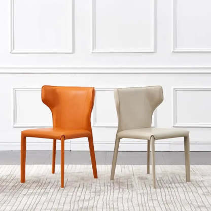 Mid-Century Saddle Leather Armless Dining Chair — Beige