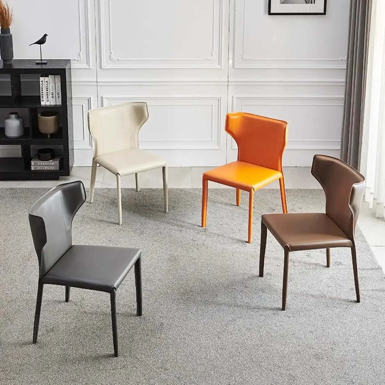 Mid-Century Saddle Leather Armless Dining Chair — Orange