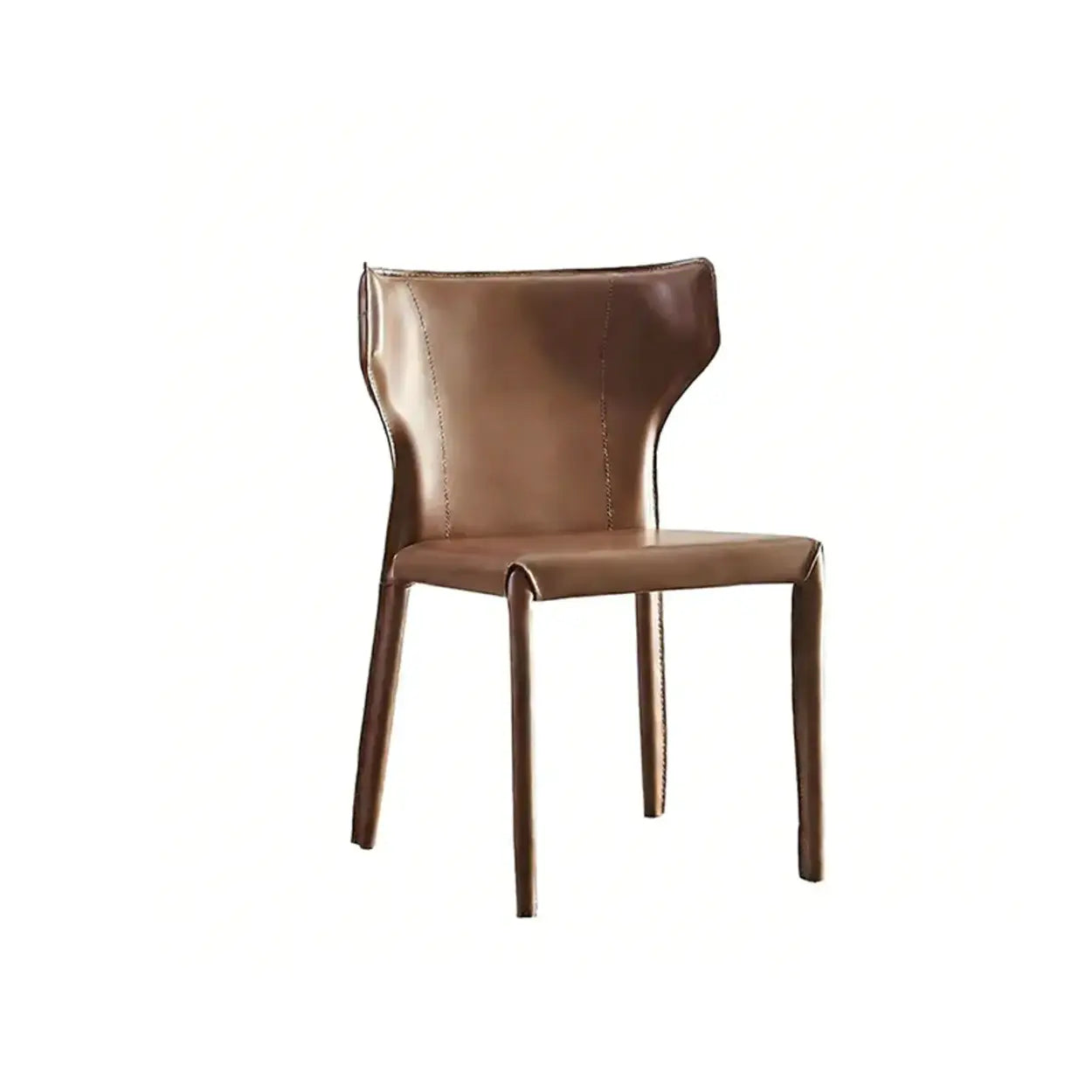 Mid-Century Saddle Leather Armless Dining Chair — Brown