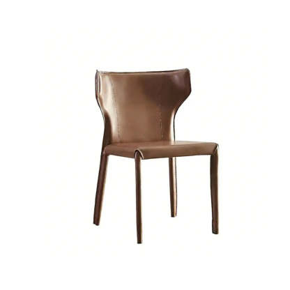 Mid-Century Saddle Leather Armless Dining Chair — Brown