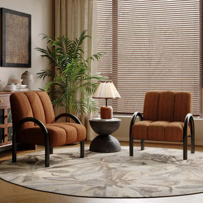Mid-Century Sherpa Upholstered Armrest Accent Chair — Sherpa / Tan