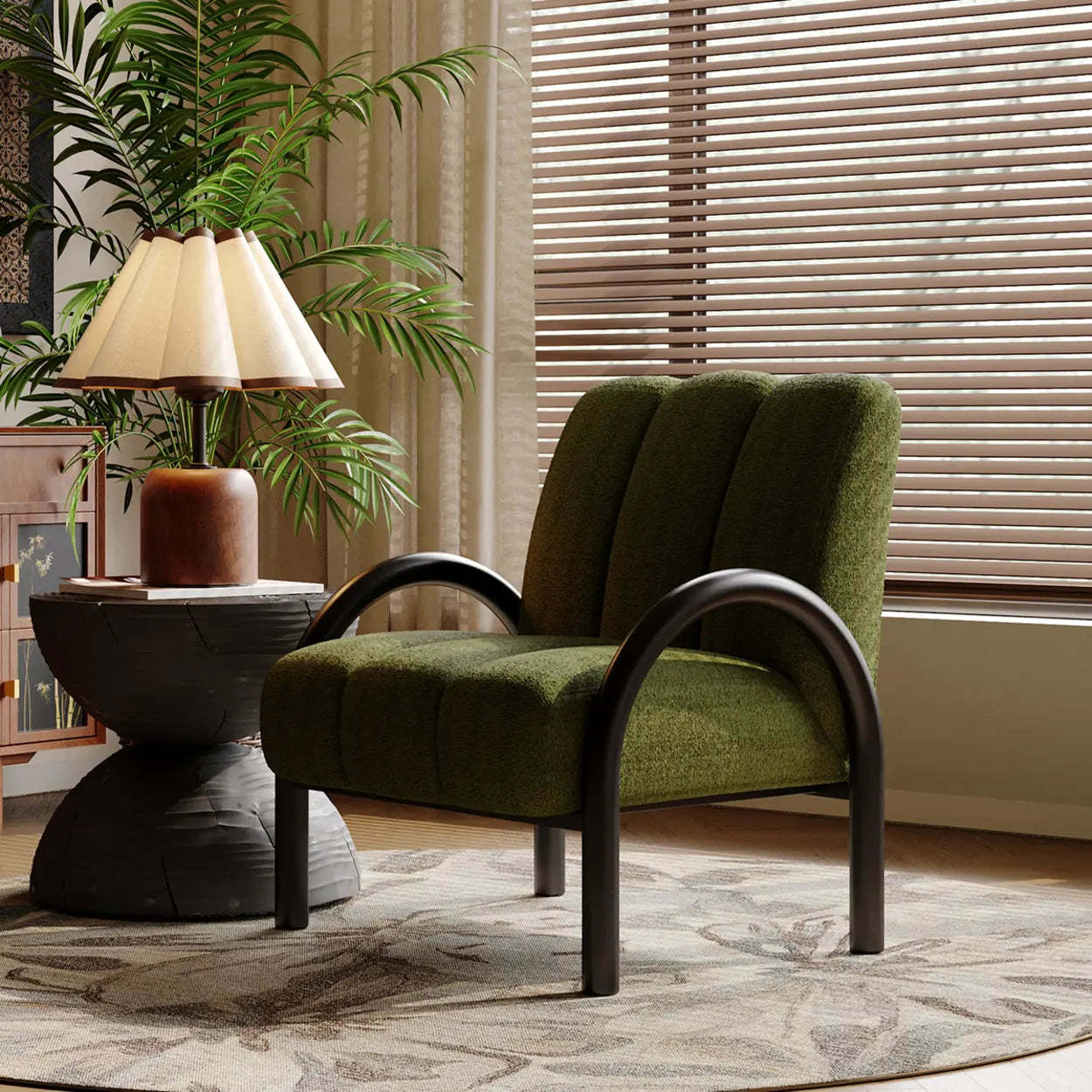 Mid-Century Sherpa Upholstered Armrest Accent Chair
