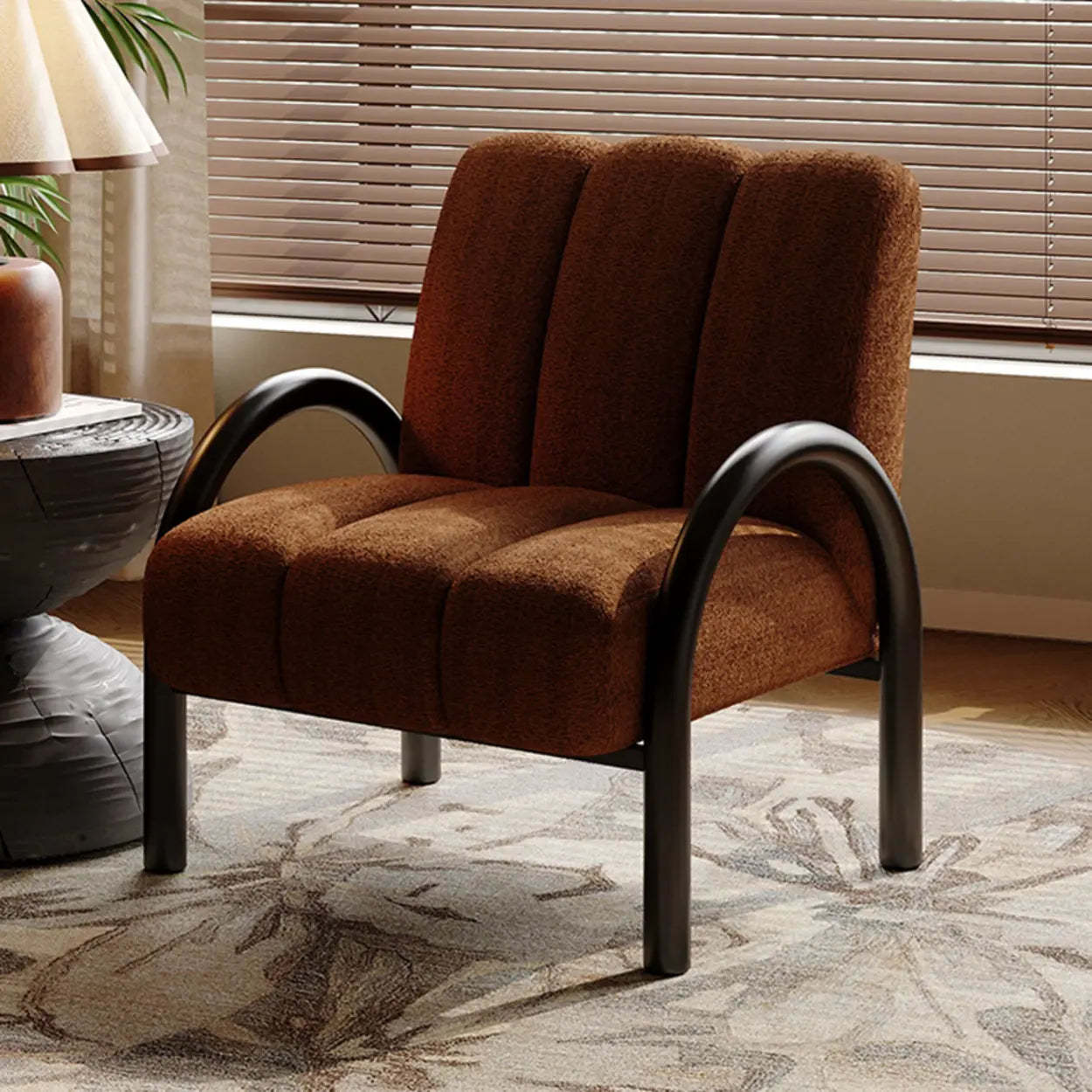 Mid-Century Sherpa Upholstered Armrest Accent Chair
