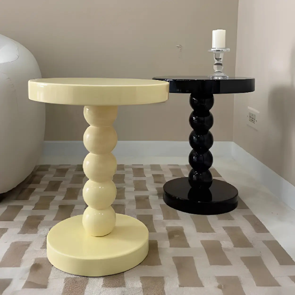 Mid-Century Small Round Yellow Ball Side Table