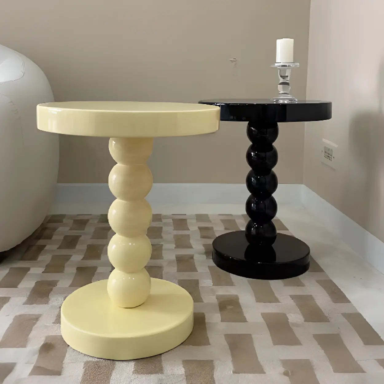 Mid-Century Small Round Yellow Ball Side Table — Matte Black