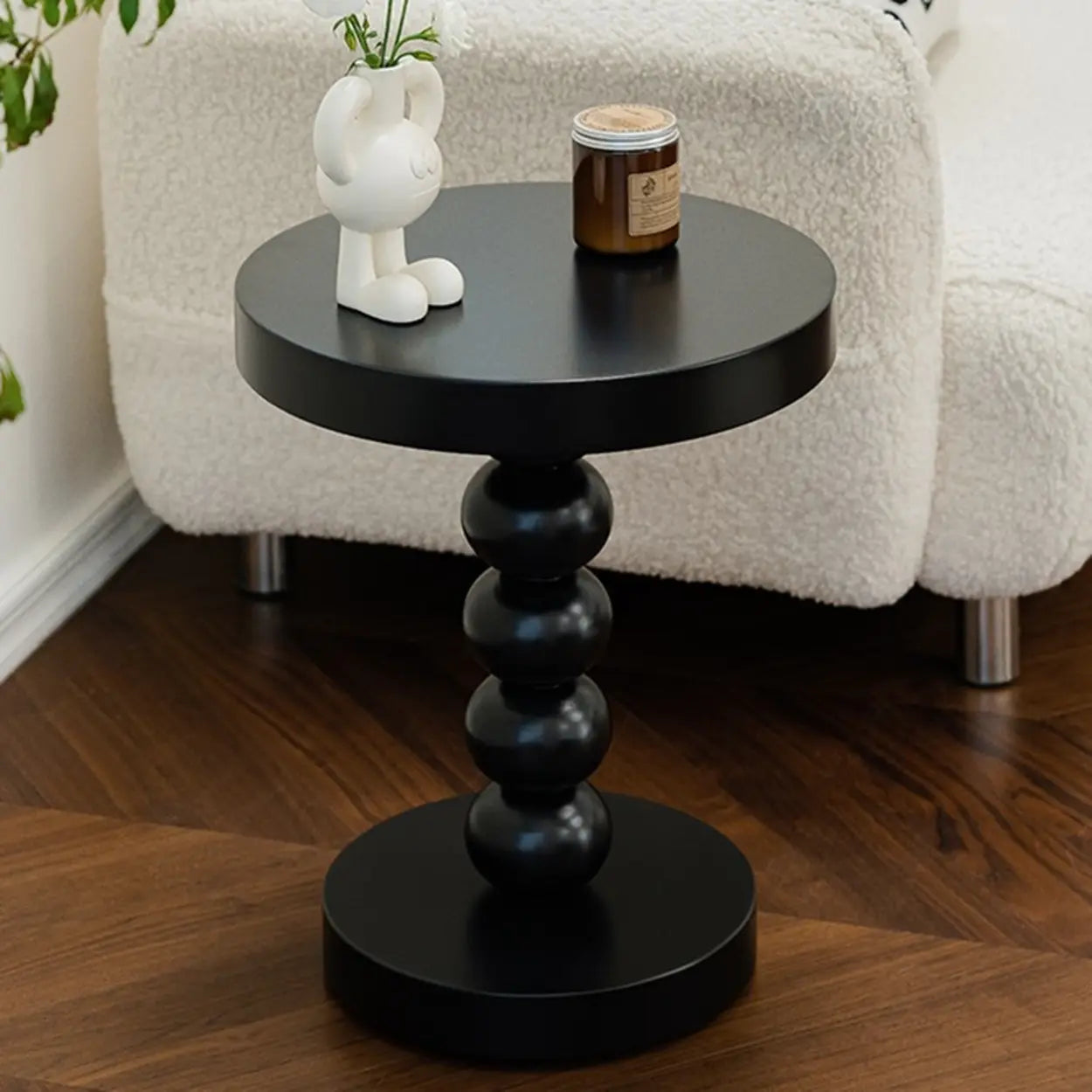 Mid-Century Small Round Yellow Ball Side Table — Cream Yellow