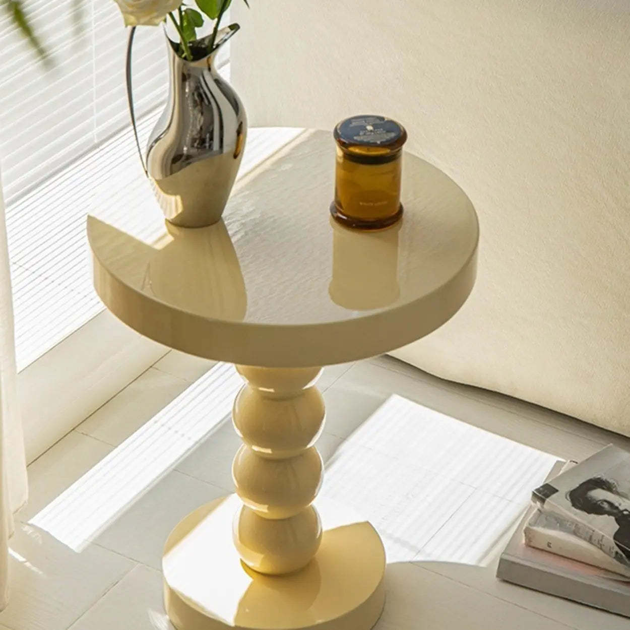 Mid-Century Small Round Yellow Ball Side Table