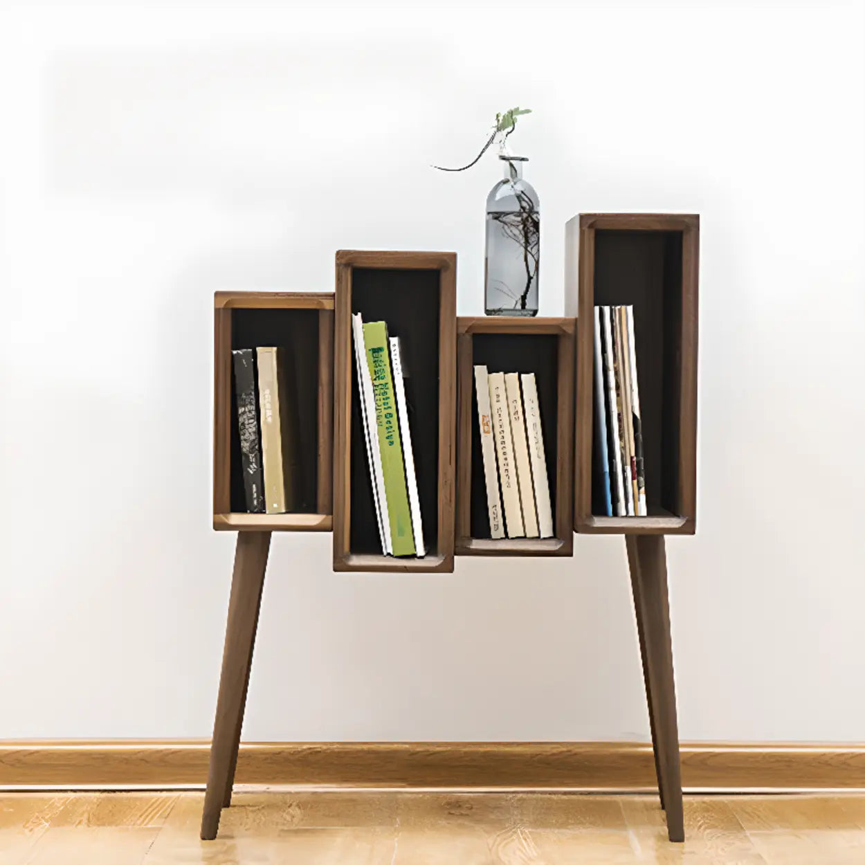 Mid-Century Staggered Wood Vertical Bookshelf