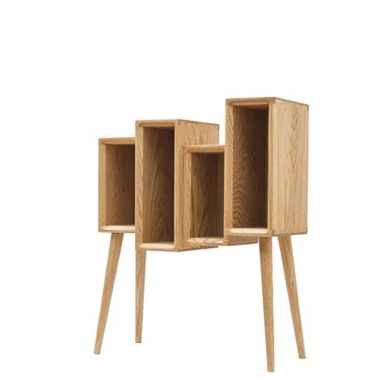 Mid-Century Staggered Wood Vertical Bookshelf — Natural
