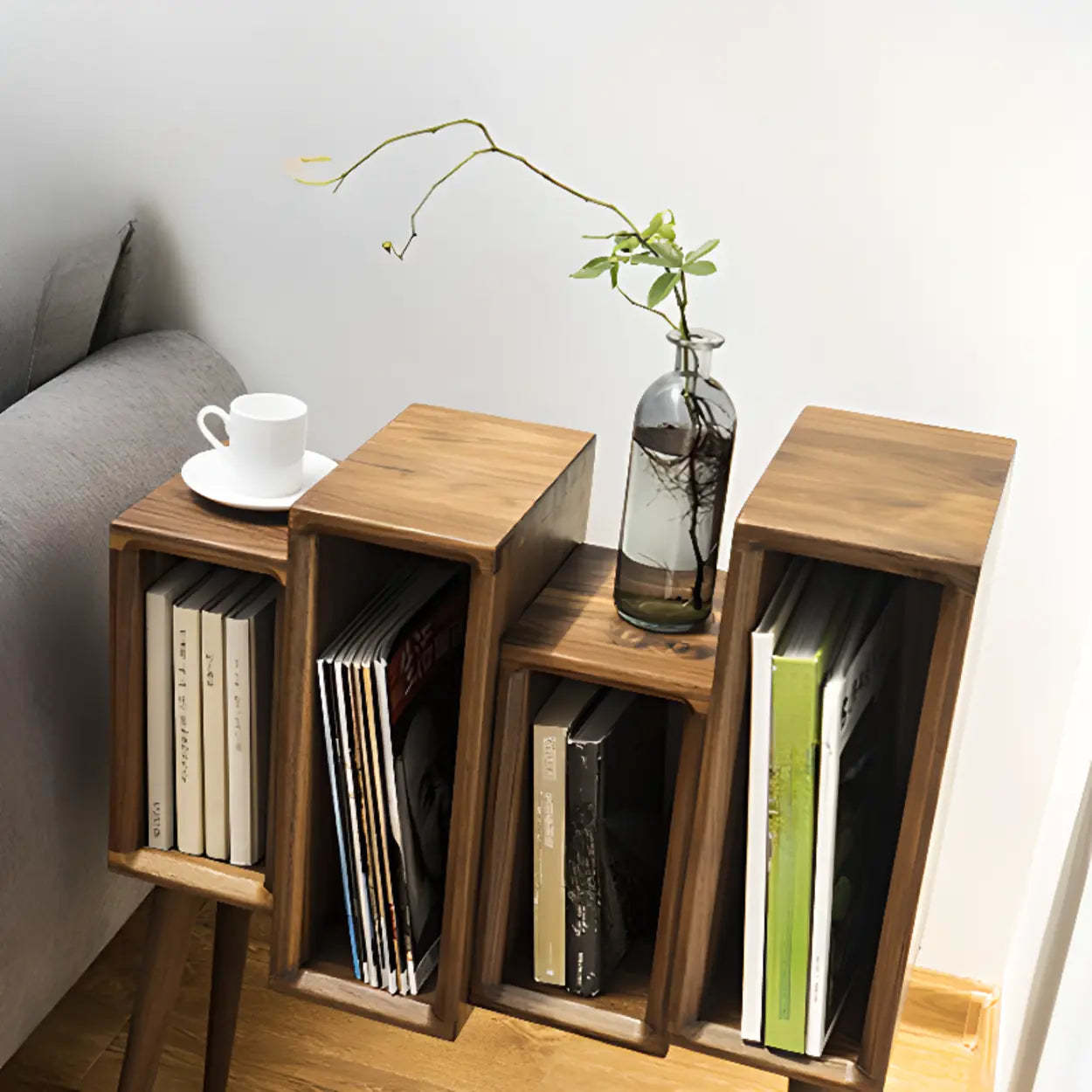 Mid-Century Staggered Wood Vertical Bookshelf