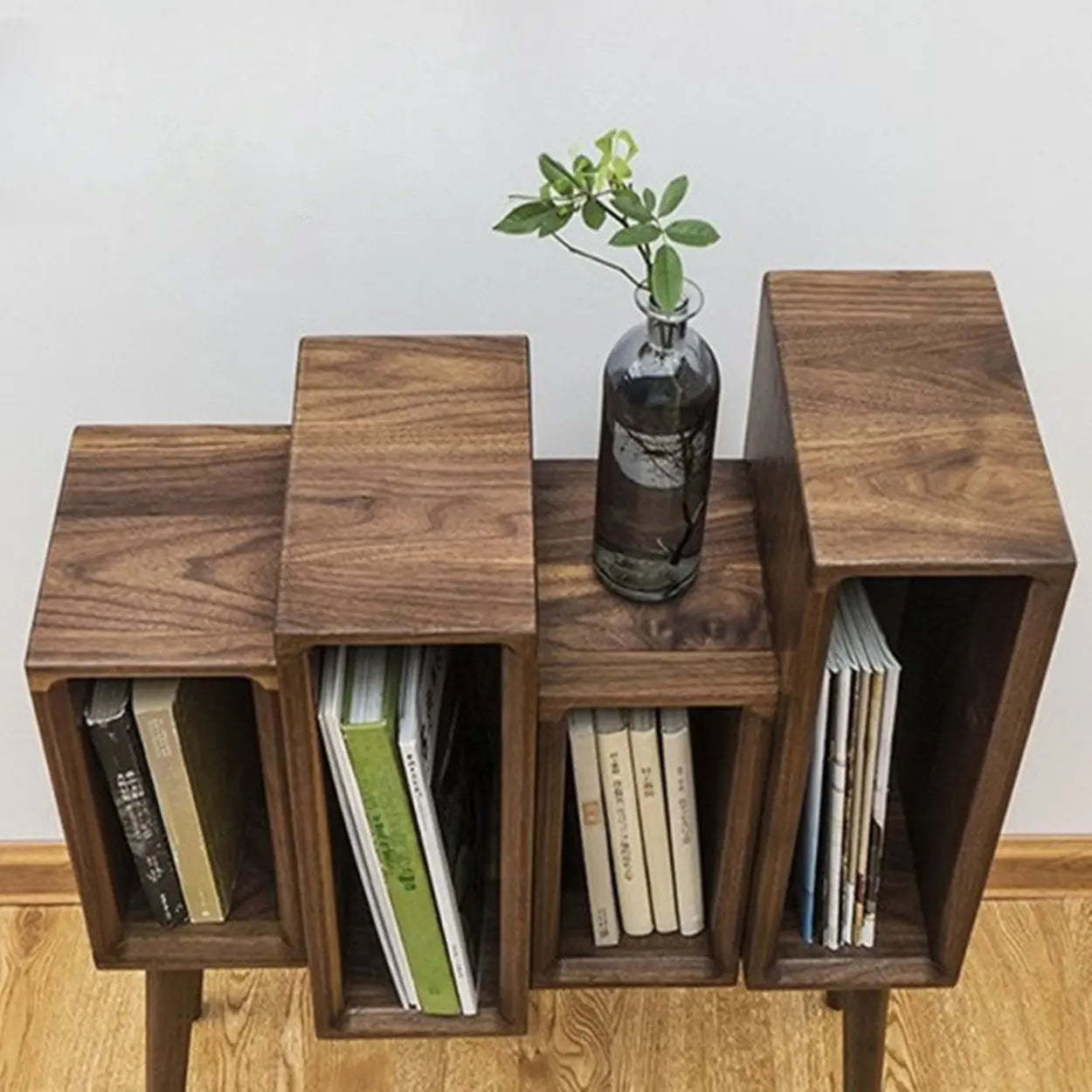 Mid-Century Staggered Wood Vertical Bookshelf