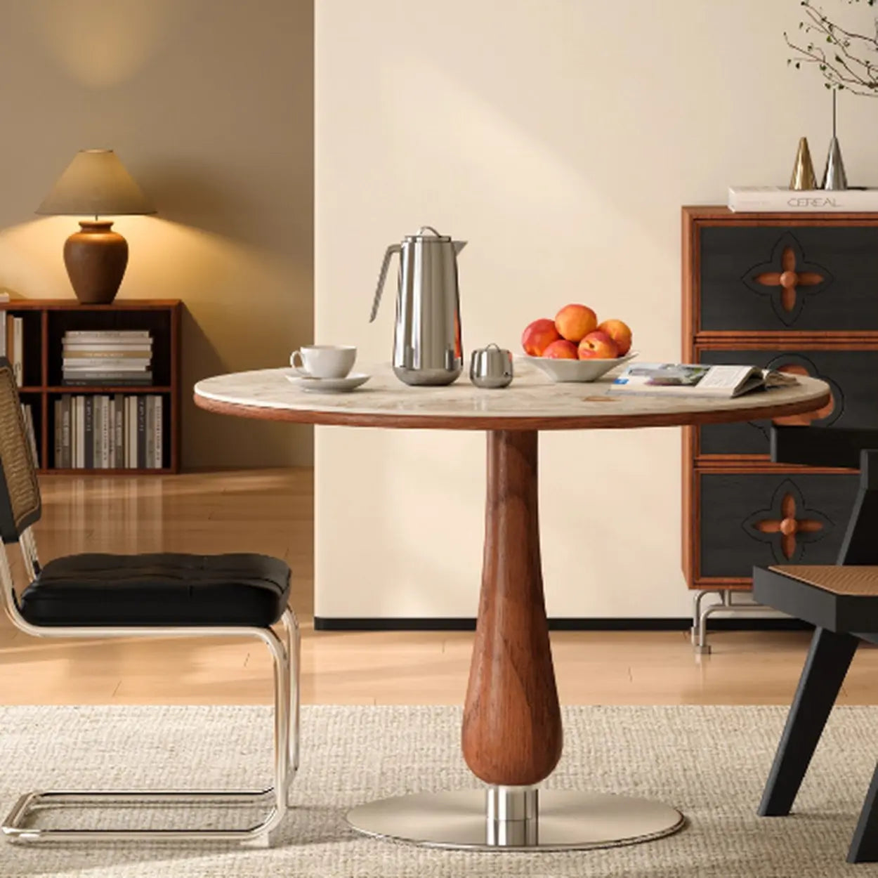 Mid-Century Small Stone Top Round Dining Table