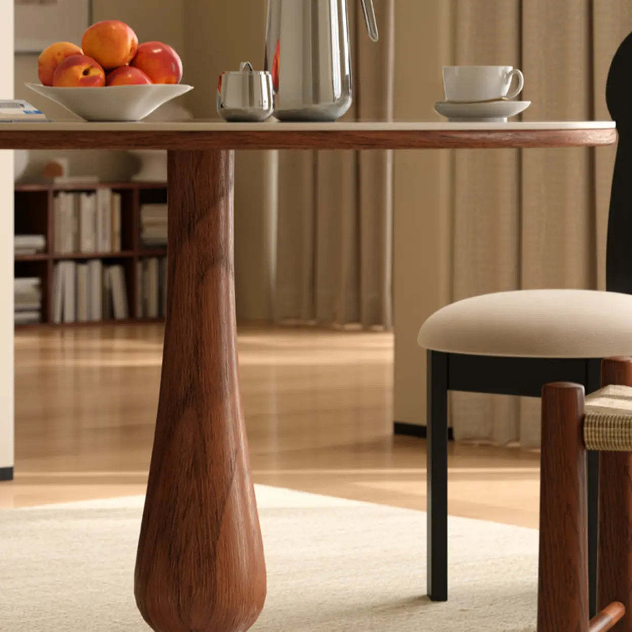 Mid-Century Small Stone Top Round Dining Table — White / Table Only
