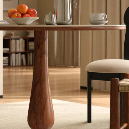 Mid-Century Small Stone Top Round Dining Table — White / Table Only
