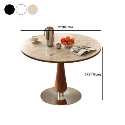 Mid-Century Small Stone Top Round Dining Table — Beige / Table Only