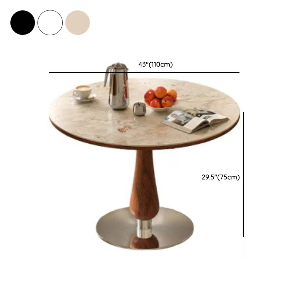 Mid-Century Small Stone Top Round Dining Table — Beige / Table Only