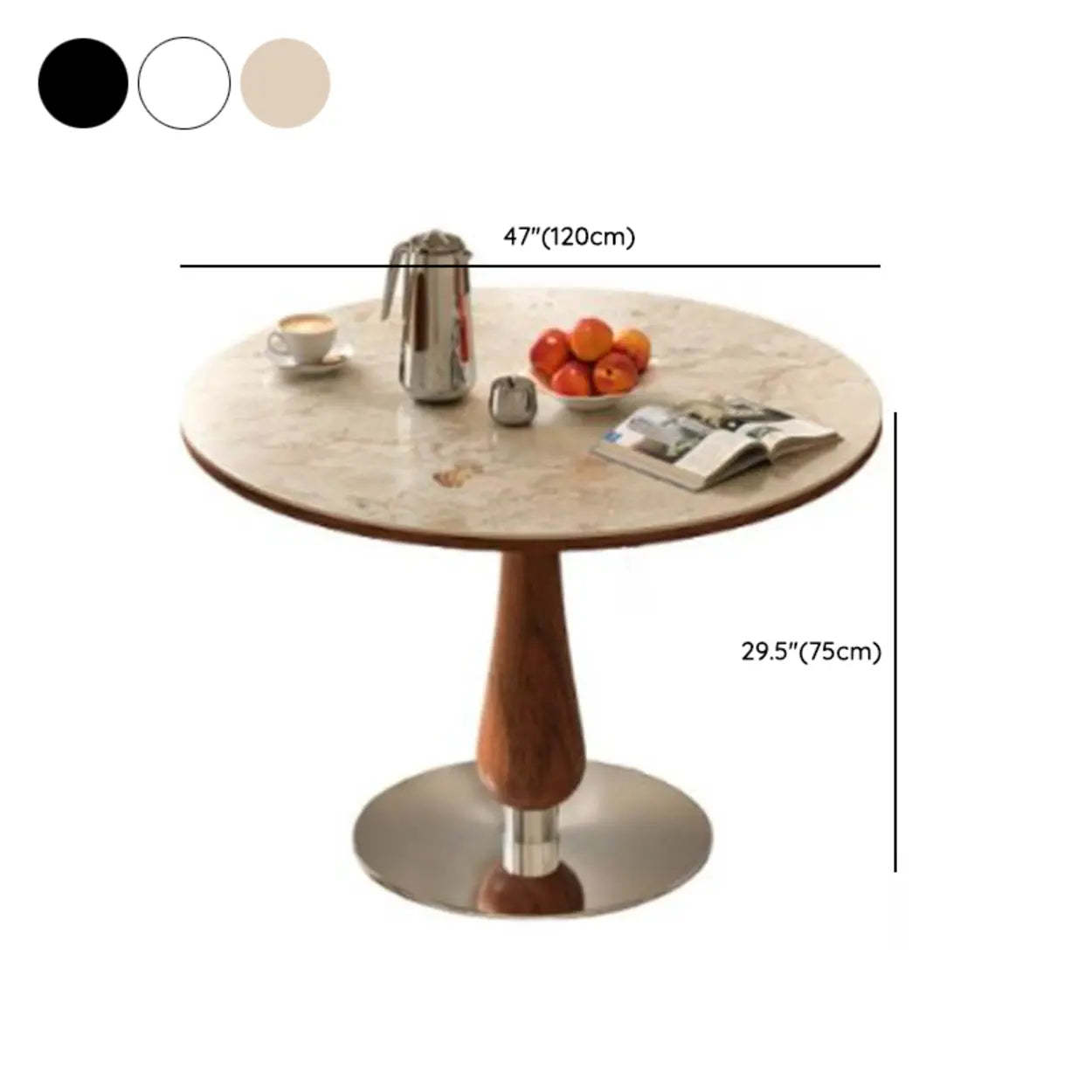 Mid-Century Small Stone Top Round Dining Table — Beige / Table Only