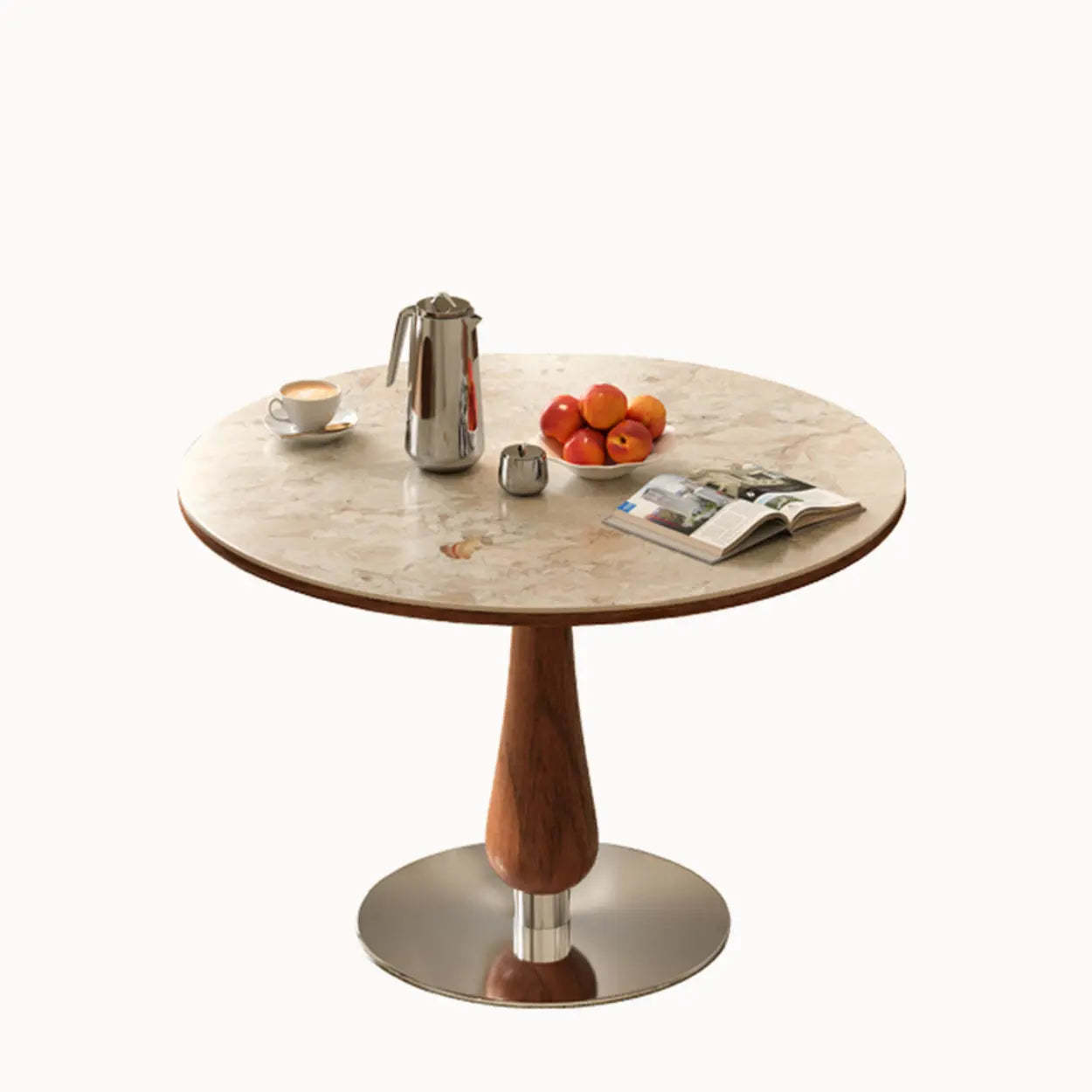 Mid-Century Small Stone Top Round Dining Table — Black / Table Only