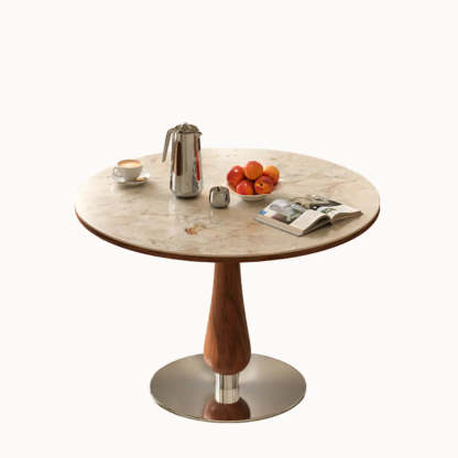 Mid-Century Small Stone Top Round Dining Table — Black / Table Only