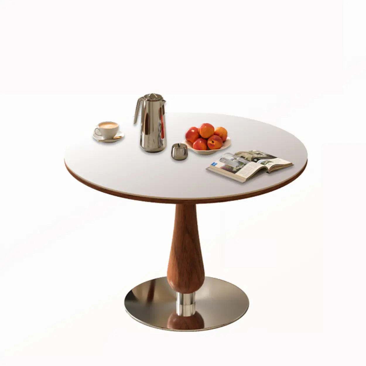 Mid-Century Small Stone Top Round Dining Table — Black / Table Only