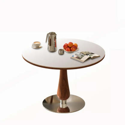 Mid-Century Small Stone Top Round Dining Table — Black / Table Only