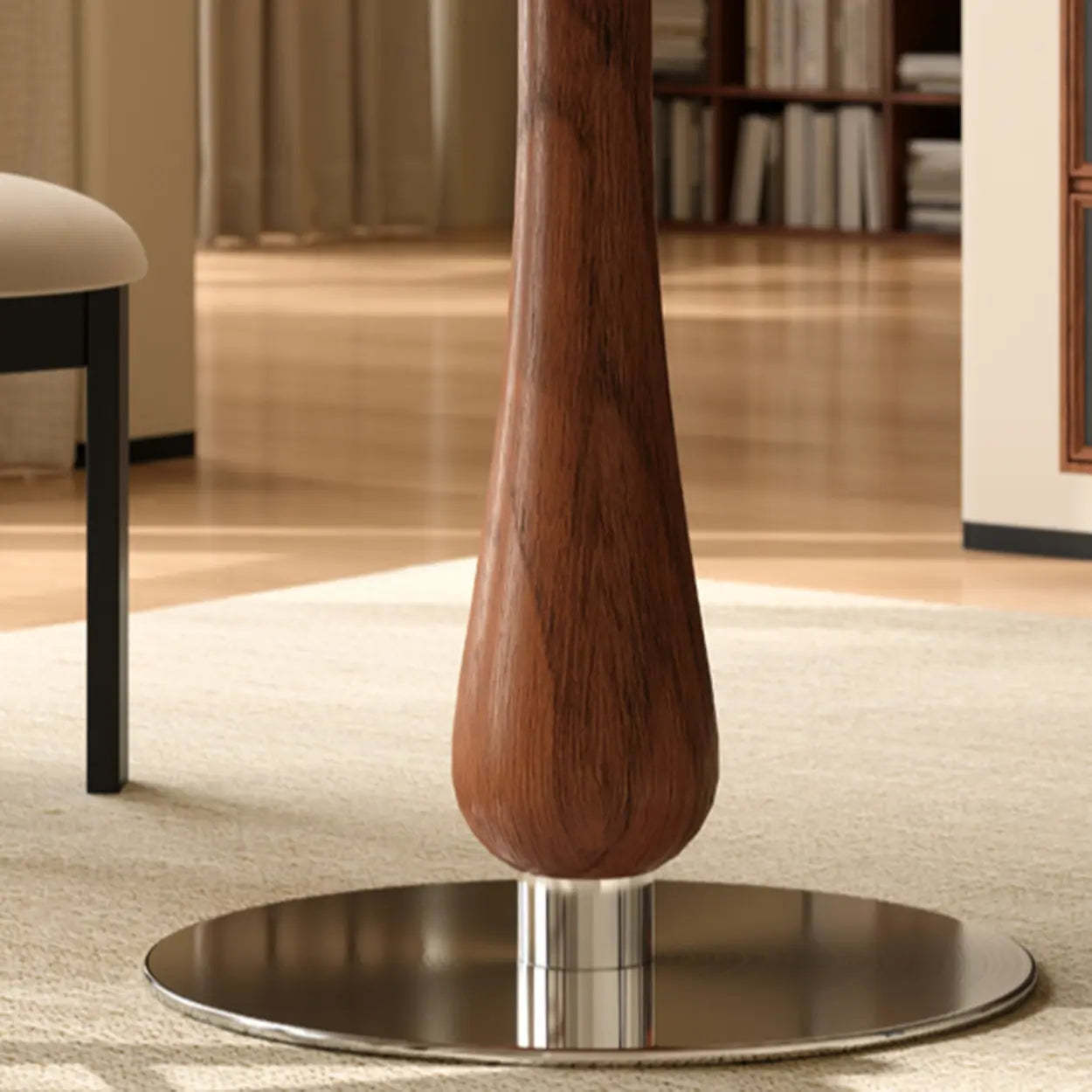 Mid-Century Small Stone Top Round Dining Table — White / Table Only