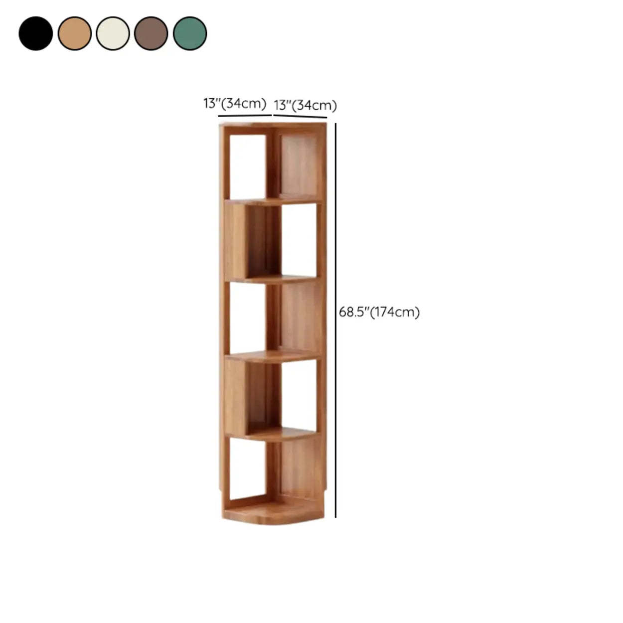 Mid-Century Wood Vertical Corner Bookshelf