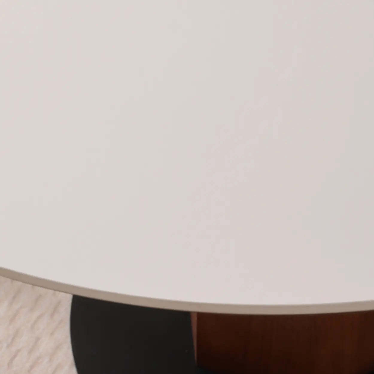 Mid-Century Stone Round Wood Pedestal Dining Table — White / Table Only