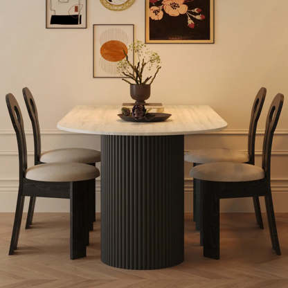 Mid-Century Stone Top Oval Ribbed Leg Dining Table