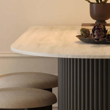 Mid-Century Stone Top Oval Ribbed Leg Dining Table