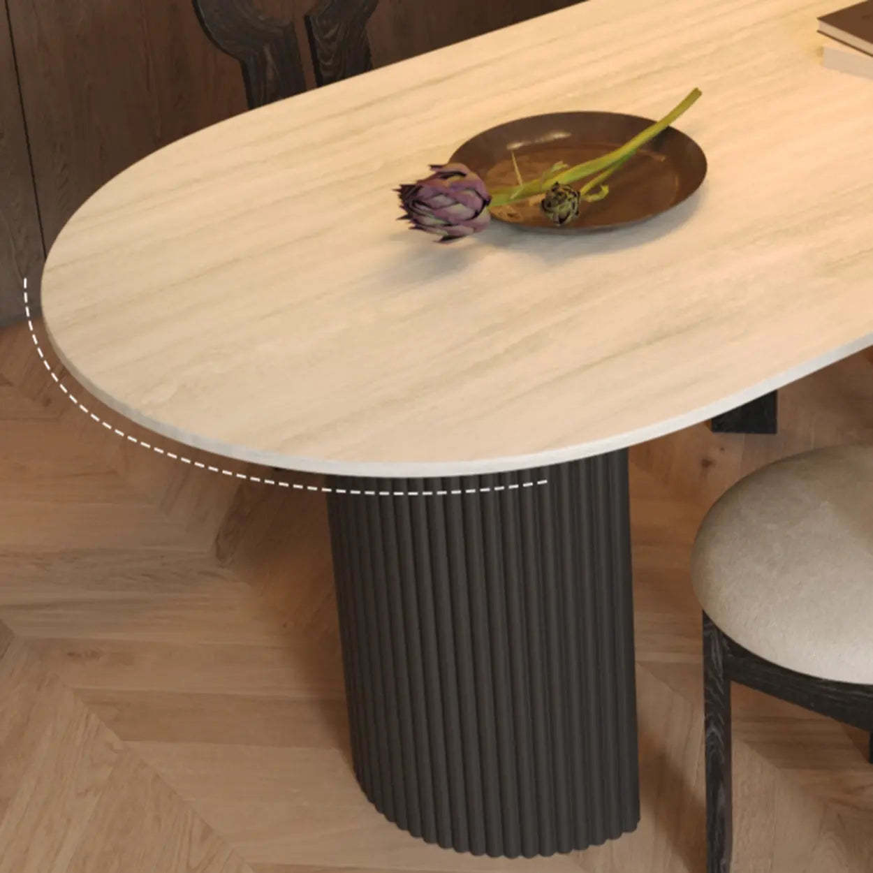 Mid-Century Stone Top Oval Ribbed Leg Dining Table