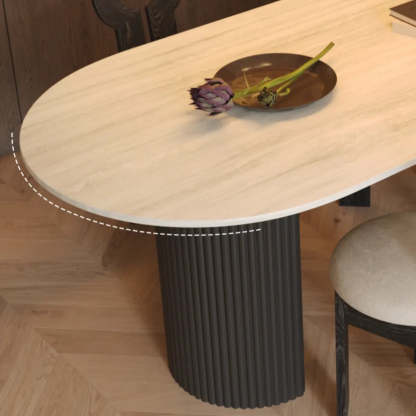 Mid-Century Stone Top Oval Ribbed Leg Dining Table
