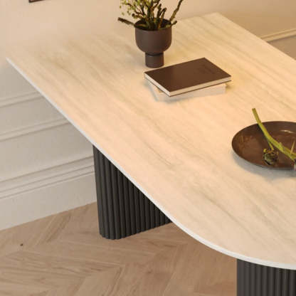 Mid-Century Stone Top Oval Ribbed Leg Dining Table